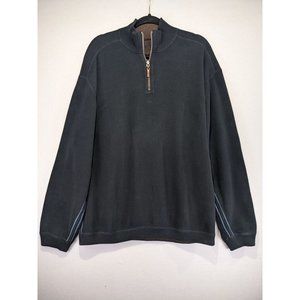 Tommy Bahama Sweater Men's XL Black/Brown 1/4 Zip Mock Neck Cozy Ribbed Casual